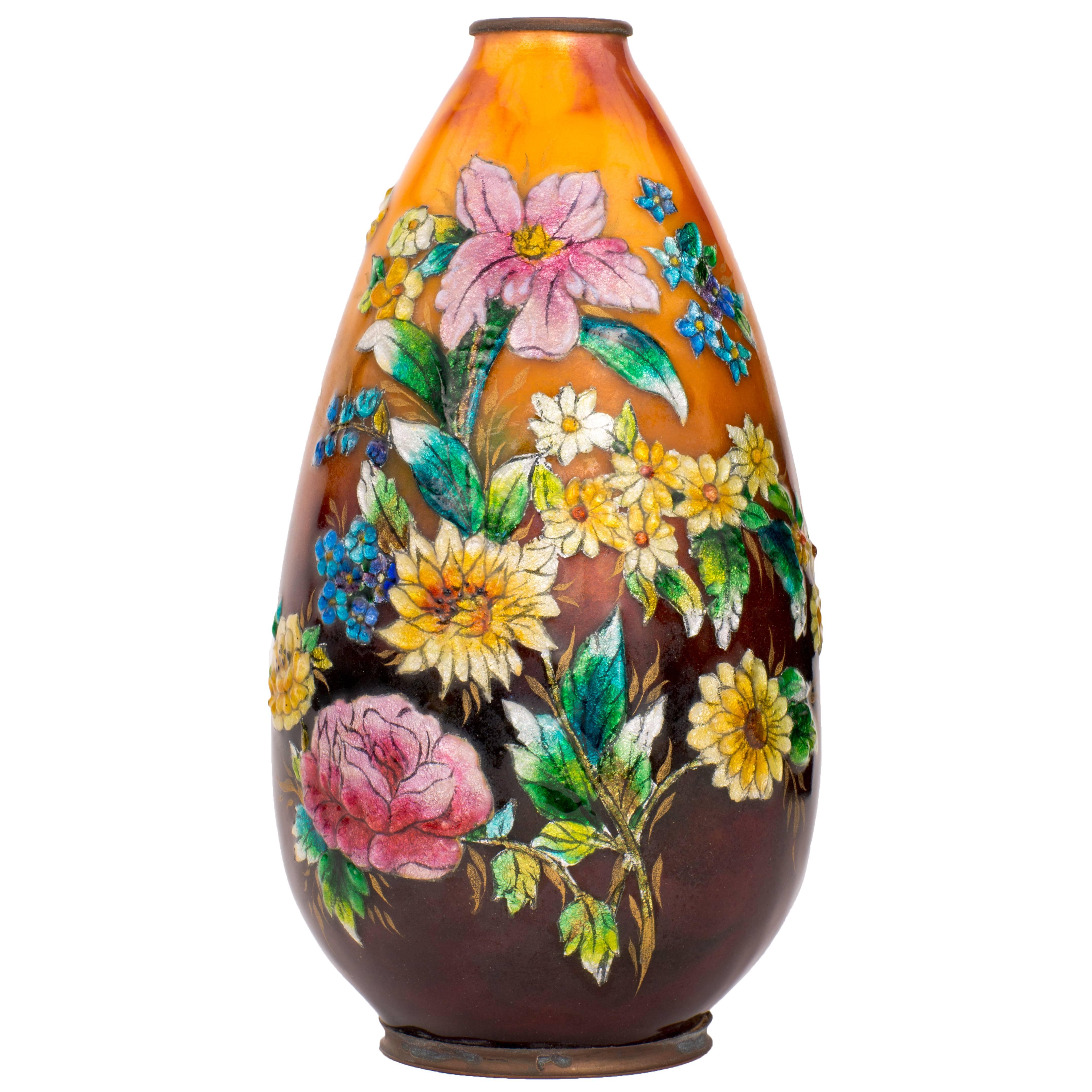 Art Nouveau Enameled Vase by Camille Fauré