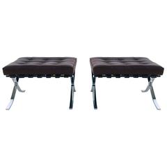 Two Brown Knoll Barcelona Stools from the 1970s Mies van der Rohe