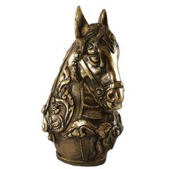 Brass Covered Sculpture of Horse Head with Harness