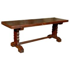 French Wood 19th Century Library/Desk Trestle Table of Deep Warm Brown Color 4
