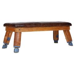 Czech Leather and Wood Gym Bench from the 1930s
