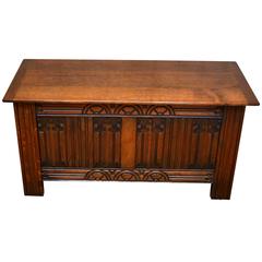 Antique 1920s Oak Linenfold Coffer