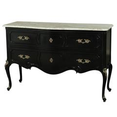 Vintage Mid-Century French Rococo Painted Commode or Bar with Onyx Top