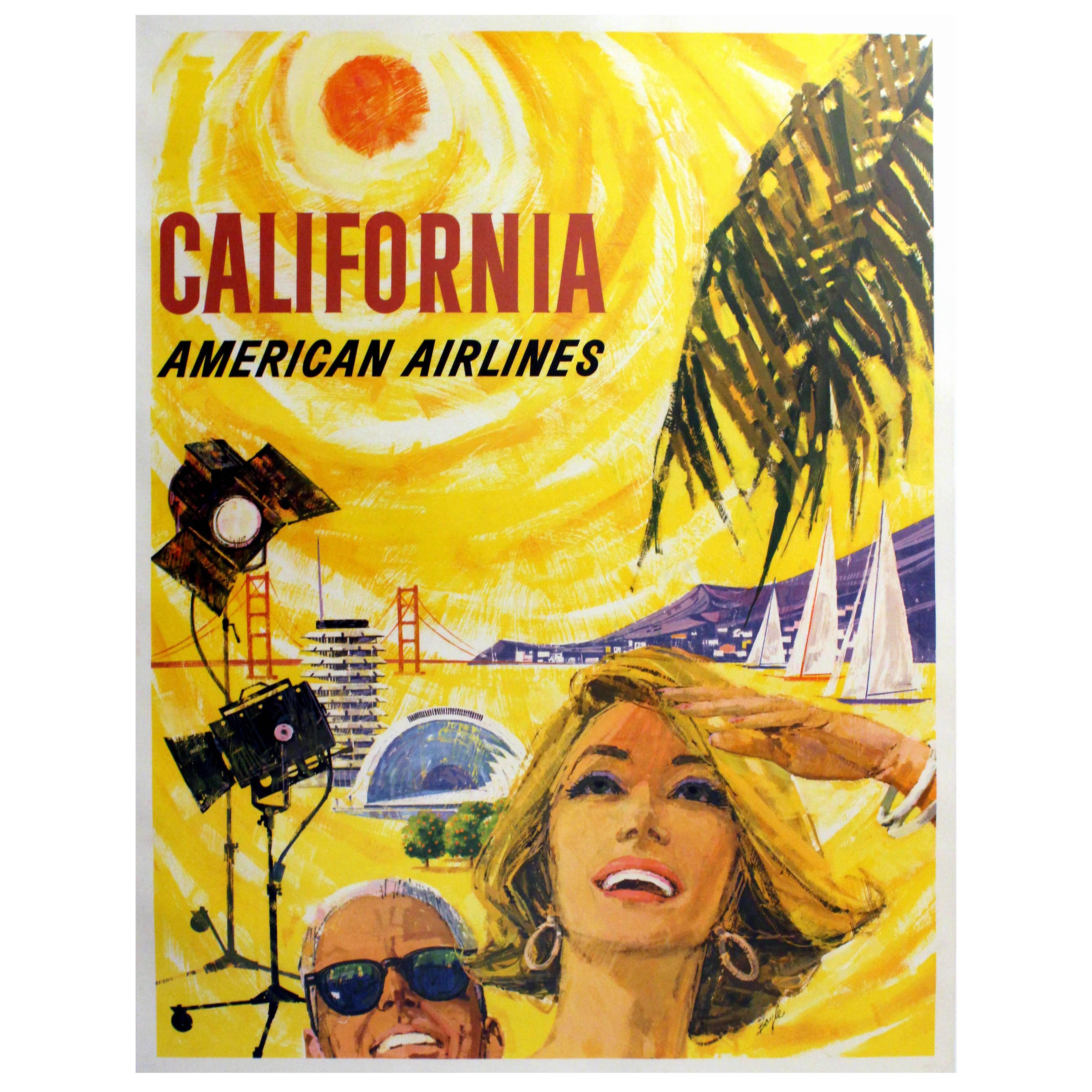 Original Vintage 1950s Travel Poster Advertising California by American Airlines