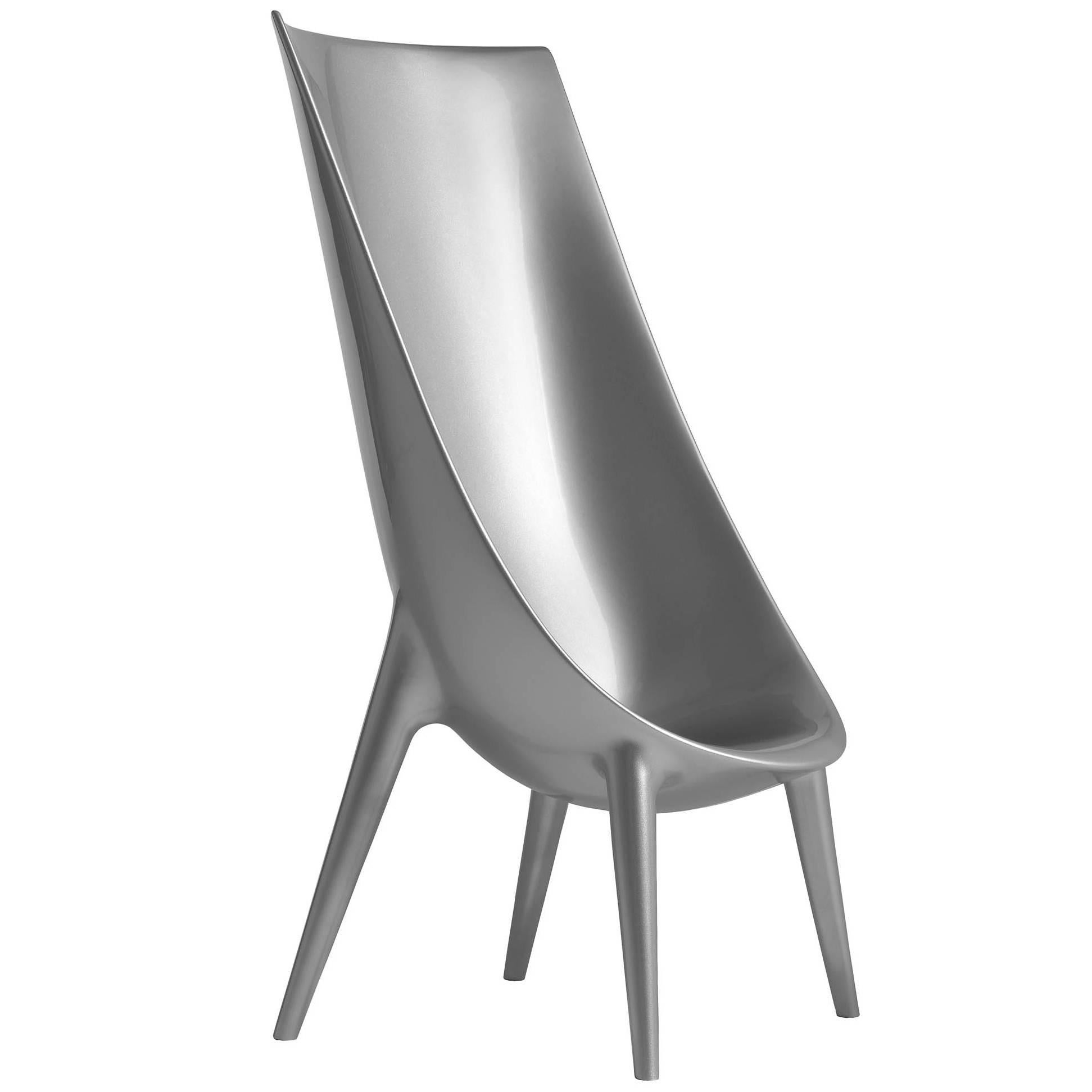 "Out/In" Metallic Silver Gray High Chair by P. Starck & E. Quitllet for Driade For Sale