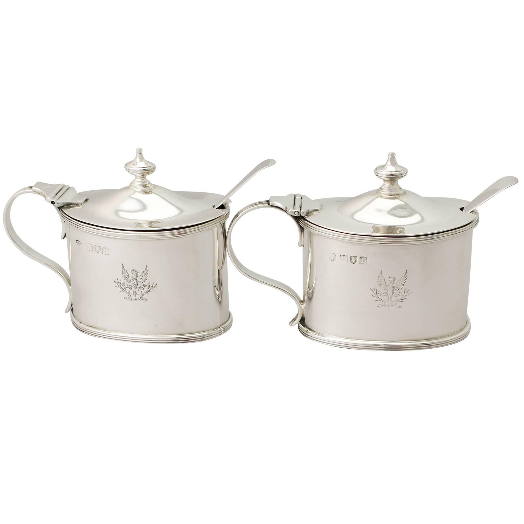 Antique George V Pair of Sterling Silver Mustard Pots