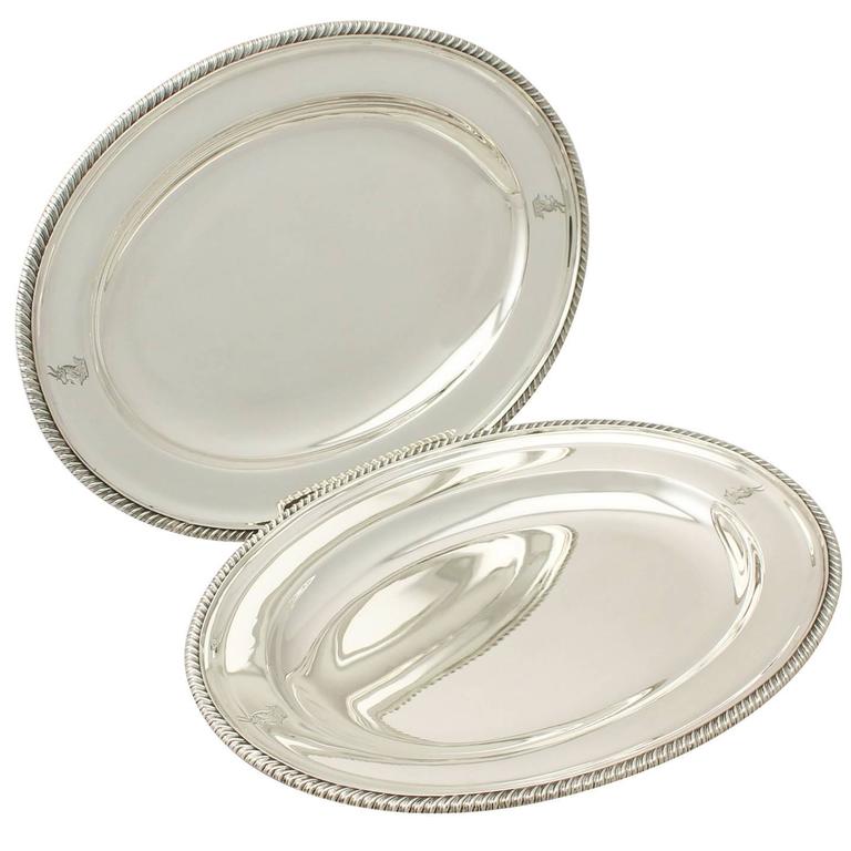 Pair of Sterling Silver Meat Platters, Antique Victorian For Sale at