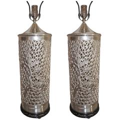 Pair of Silver Plated Chinoiserie Table Lamps 8