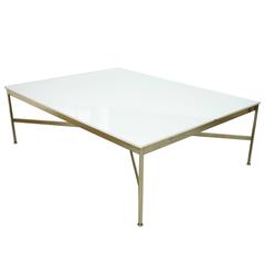 Massive Paul McCobb 47" Milk Glass and Brass Cocktail Table for Directional