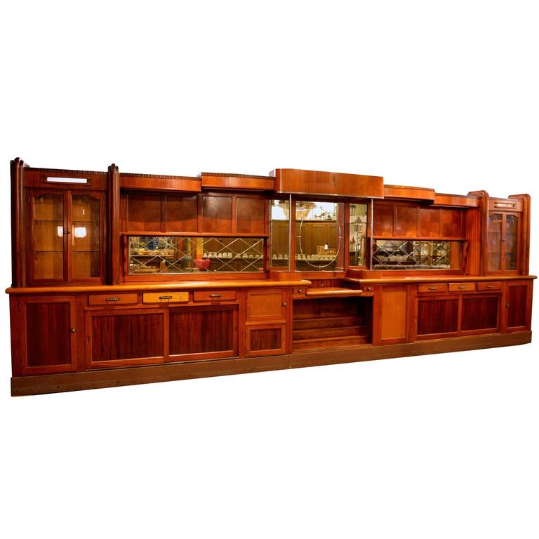 RA571 - Art Deco back bar and front bar in walnut and mahogany