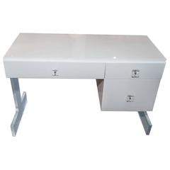 Very Attractive and Unusual White Lacquer Desk with Lucite Sides