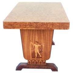 Swedish Art Deco Library Table with Neoclassical Inlay by SMF
