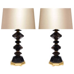 Pair of Dark Diamond Rock Crystal Lamps