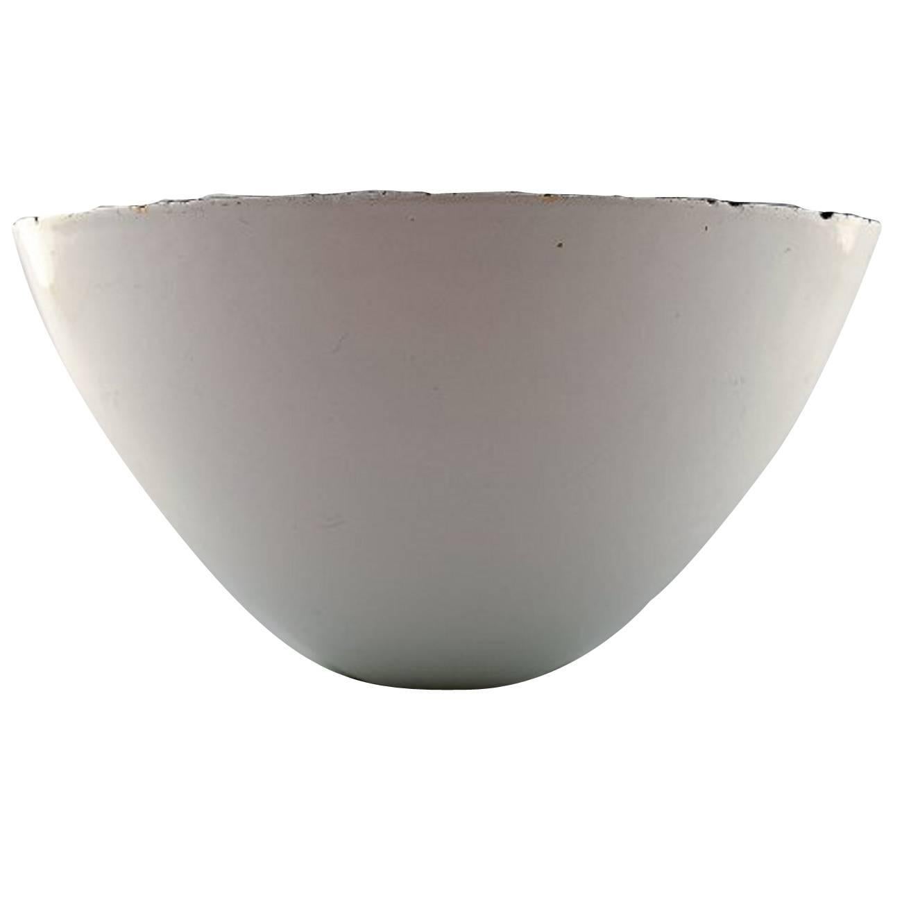 Rare Large Krenit Bowl by Herbert Krenchel. White Metal and White Enamel, 1970s For Sale