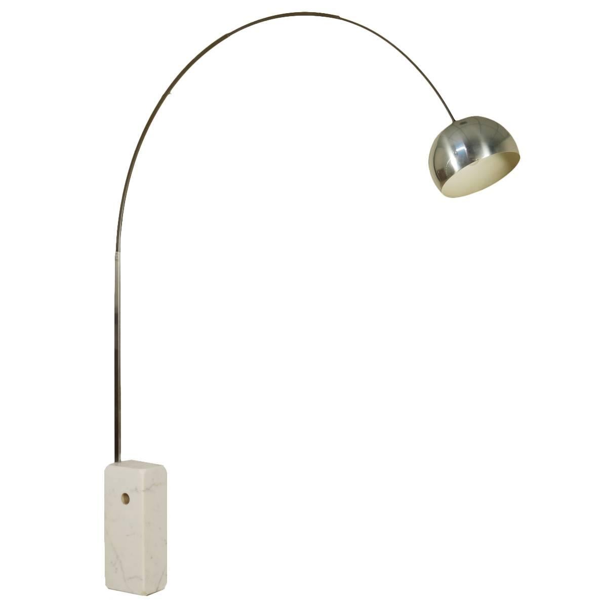 'Arco' Floor Lamp Designed by Castiglioni for Flos White Marble Steel Aluminium