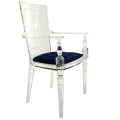 Modern Style Lucite Dining & Accent Chair with Navy Blue Velvet Upholstery