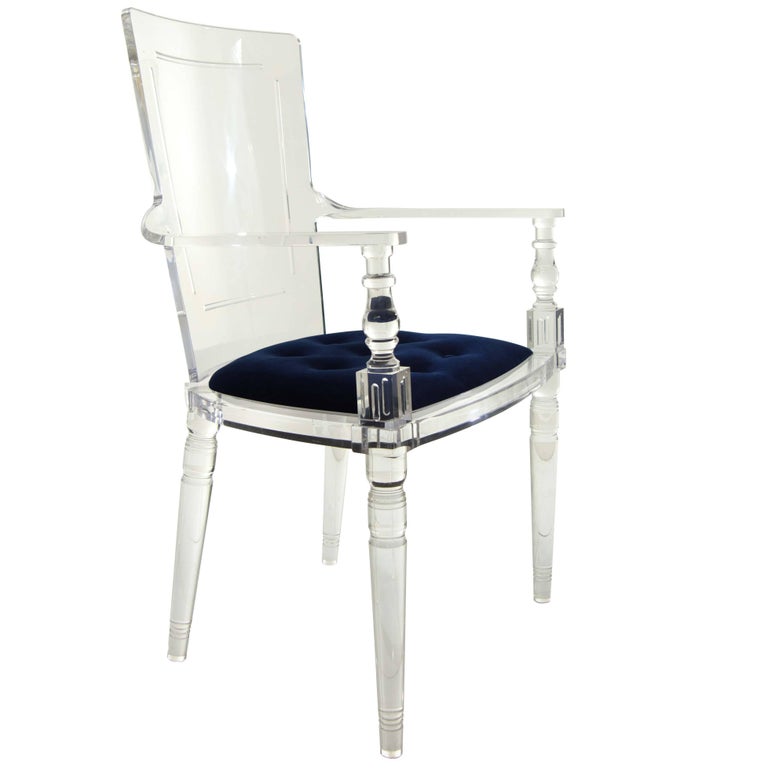 Modern Style Lucite Dining and Accent Chair with Navy Blue Velvet Upholstery at 1stDibs navy