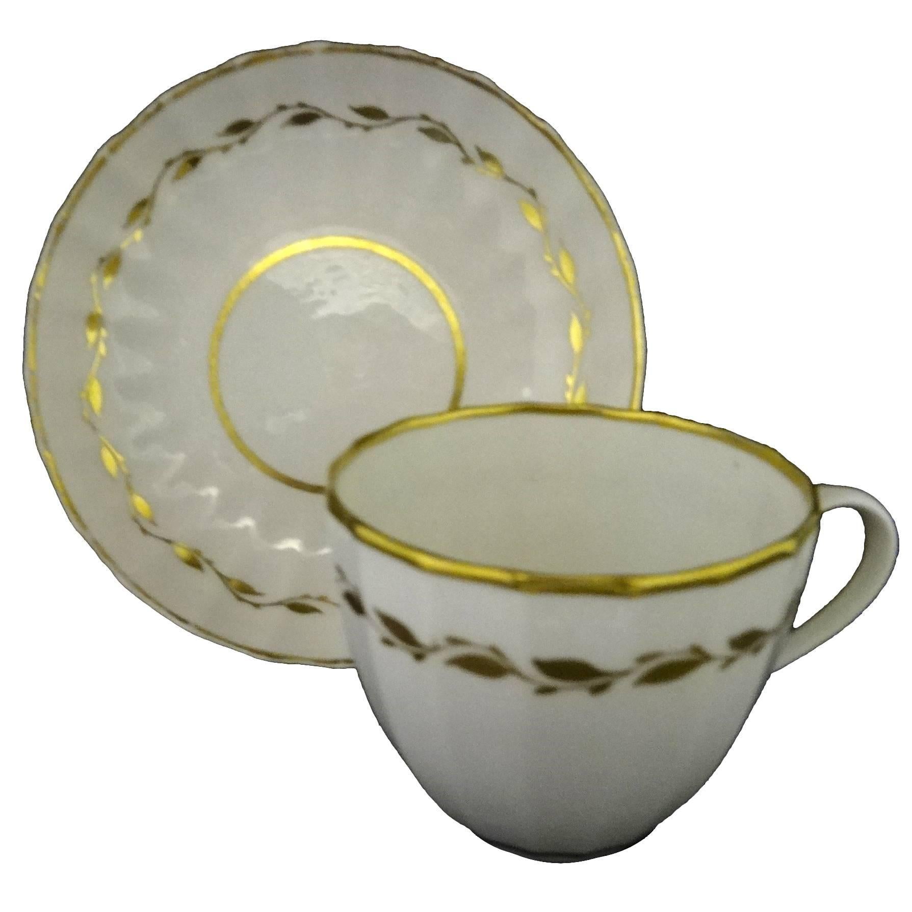Derby Fluted Porcelain Cup and Saucer Pattern 530, Puce Mark