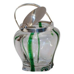 Antique Stevens & Williams Crystal & Green Biscuit Barrel Sterling Silver Lid & Handle