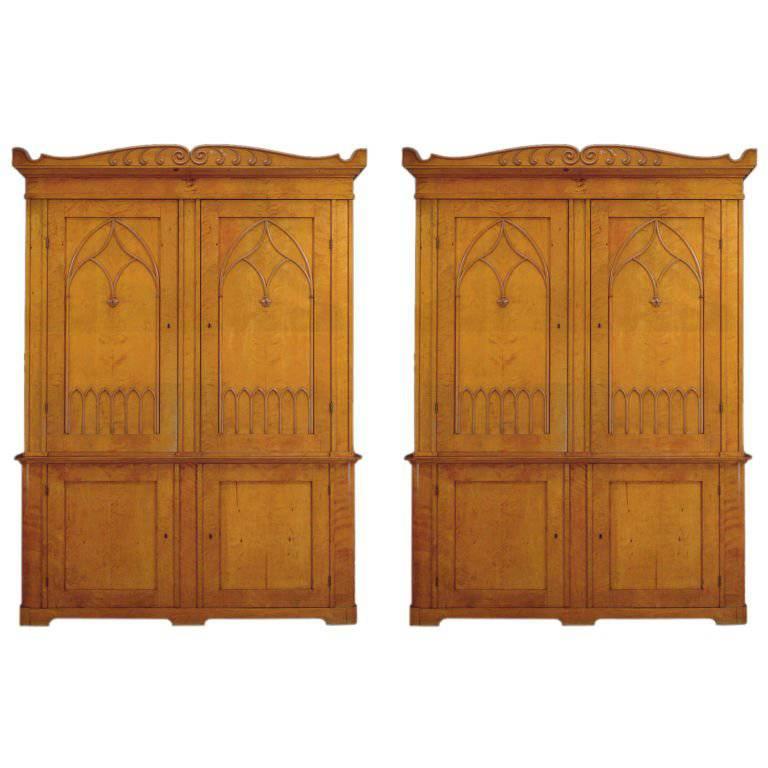 Pair of 19th Century Scandinavian Satin Birch Bookcases of Monumental Size For Sale