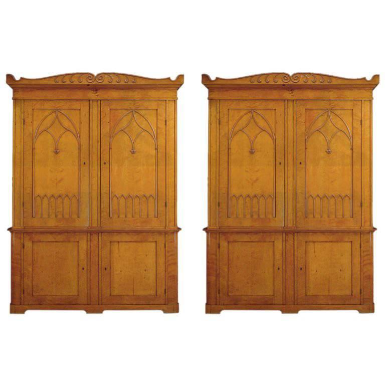 Pair of 19th Century Scandinavian Satin Birch Bookcases of Monumental Size