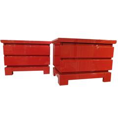Pair of 1970s Red Lacquer Side Tables by J. C. Mahey Pair of 1970s Red Lacquer Side Tables by J. C. Mahey
