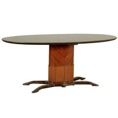Elliptical Table Rosewood Back Painted Glass Decorated Basement, 1940s-1950s