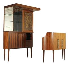 Bar Cabinet Two Elements Rosewood Veneer Back Painted Glass, 1950s