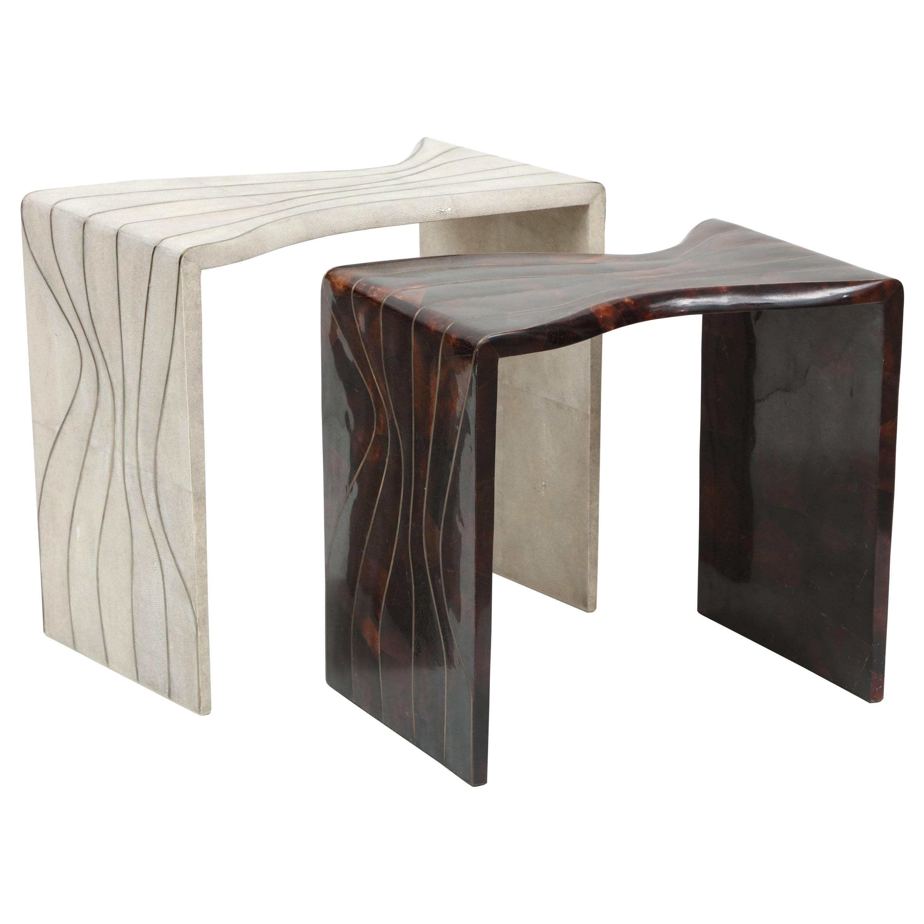 Shagreen and Sea Shell Side Tables with Bronze Details