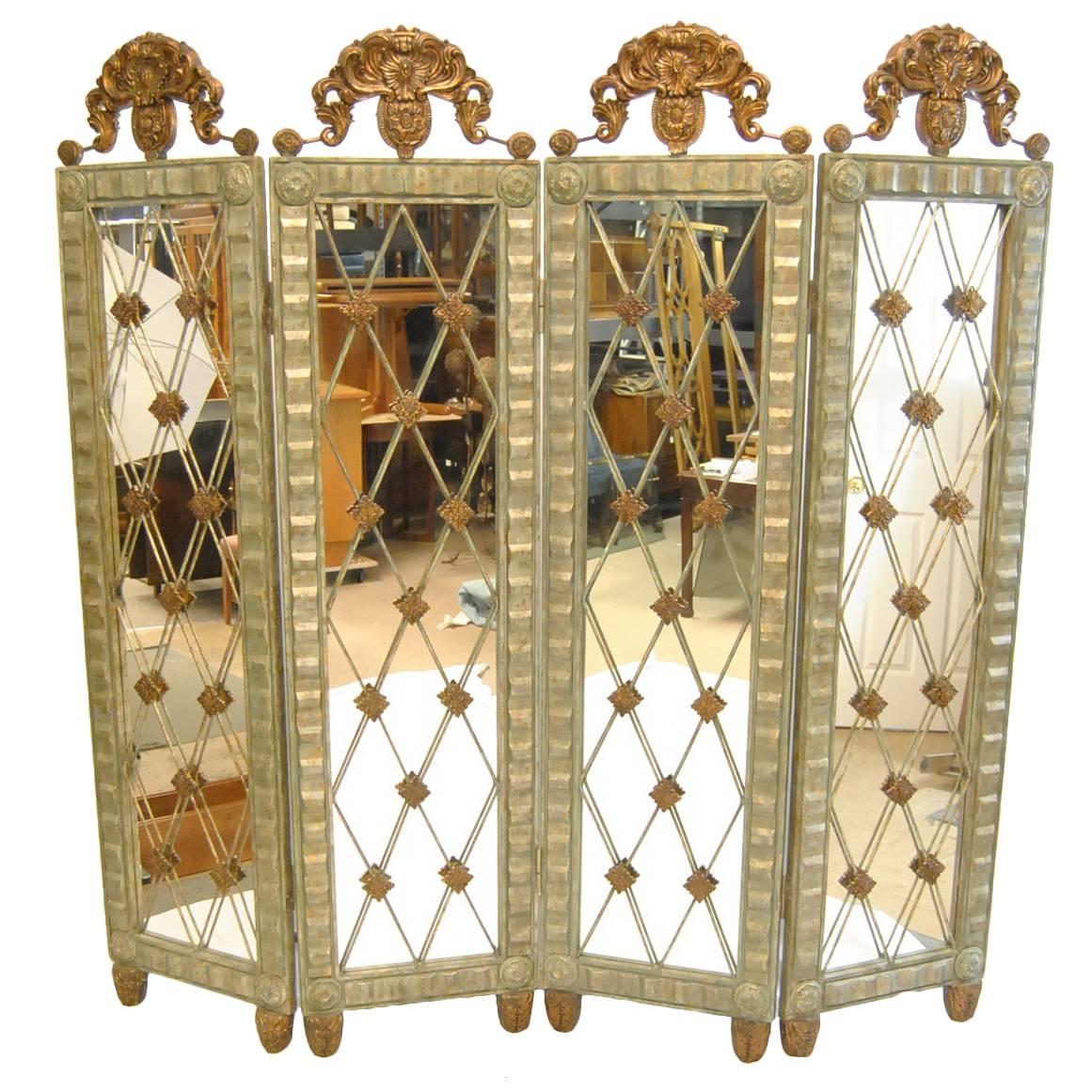 Silver and Copper Four-Part Room Divider Screen by John-Richard