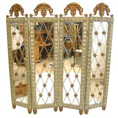 Vintage Silver and Copper Four-Part Room Divider Screen by John-Richard