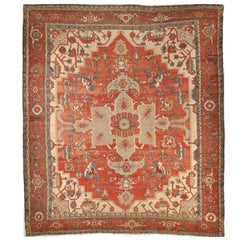 Large Antique Hand Knotted Wool Red Persian Serapi Rug