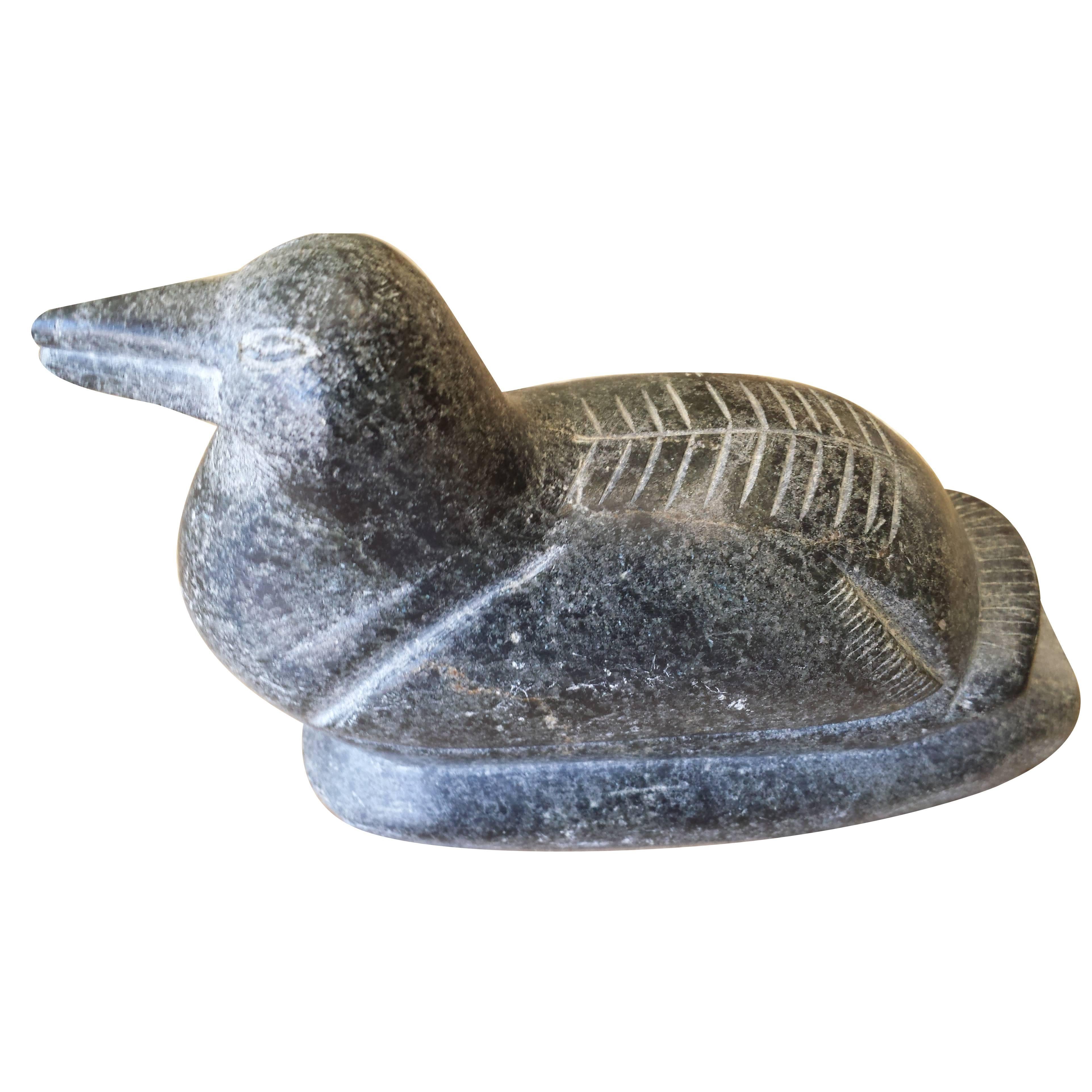 Soapstone Inuit Sculpture Carving,  Bird at Rest, E-Numbered for Carver I.D