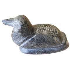 Vintage Soapstone Inuit Sculpture Carving,  Bird at Rest, E-Numbered for Carver I.D