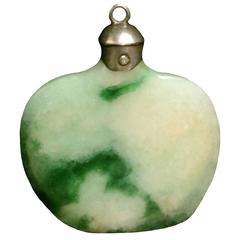 Large White and Green Jade Pendant with Silver Top