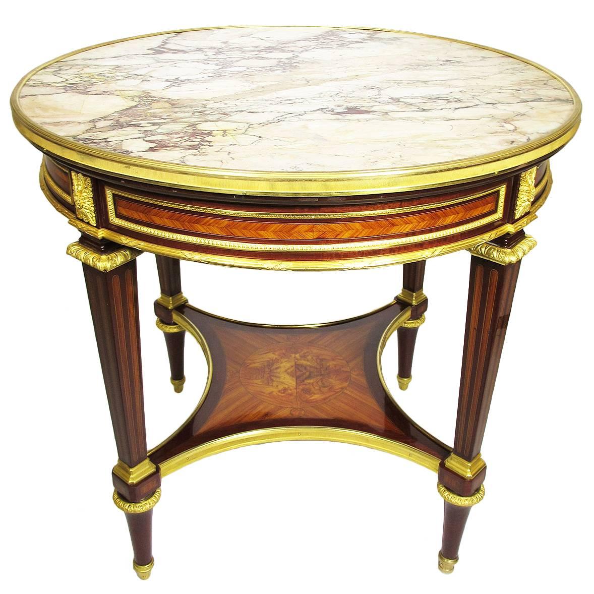 French 19 Centruy Louis XVI Style Ormolu-Mounted Marble-Top Gueridon Side Table