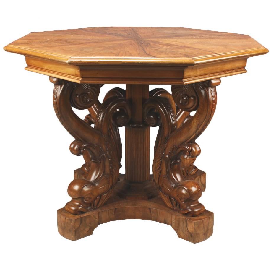 Danish 19th Century Neoclassical Octagonal Center Table with Dolphin Base For Sale