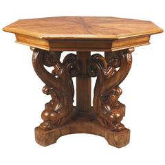 Danish 19th Century Neoclassical Octagonal Center Table with Dolphin Base