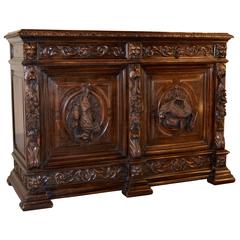 19th Century French Oak Buffet with Carved Doors