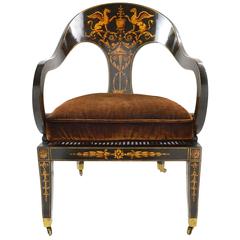 Neoclassical Style Black and Gilt Lacquered Chair 7