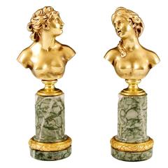 Pair of Louis XV Gilt Bronze Busts