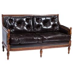 Vintage Classic Mahogany Dark Brown Button Back Leather Sofa