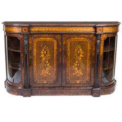 Antique Victorian Burr Walnut Marquetry Credenza, circa 1860