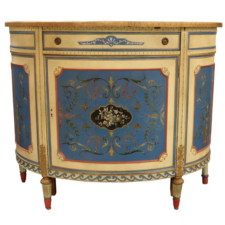 Hand Painted Antique Demilune Cabinet