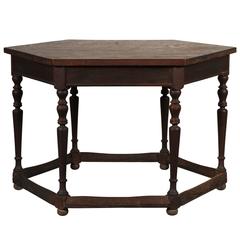 Antique Stained Oak Hexagonal Center Table