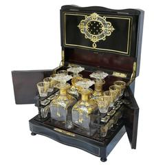 Splendid Baccarat Liquor Cellar - Napoleon III Boulle Buragu Marquetery - 1870s
