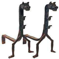 Catalan Modernism Wrought Iron Firedogs 12