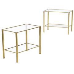 Pair of Vintage Gilt Bronze Electroplate Glass and Mirror End Tables