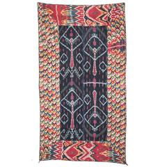 Antique 19th Century Uzbek Silk and Cotton (Silk Warp, Cotton Weft) Ikat Panel