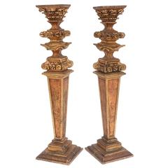 Pair of Monumental Louis XVI Provincial 18th Century Style Pedestals in Giltwood